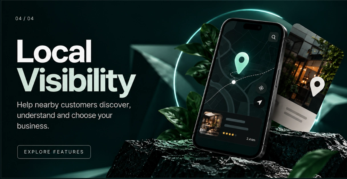 Illustrative local visibility creative composition, not actual client work